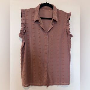 Ruffle sleeve button up blouse, brown, Size L